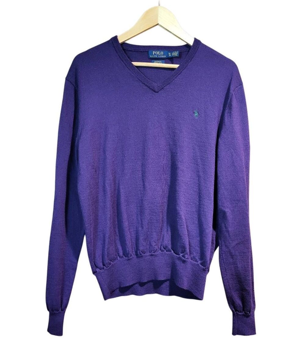 Polo Ralph Lauren Sweater Men's XL Purple Merino Wool V Neck Pullover
